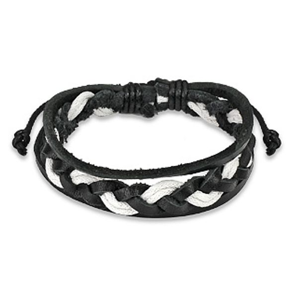 Hovedbilde Sort og hvitt armbånd i lær med Double Strings ...