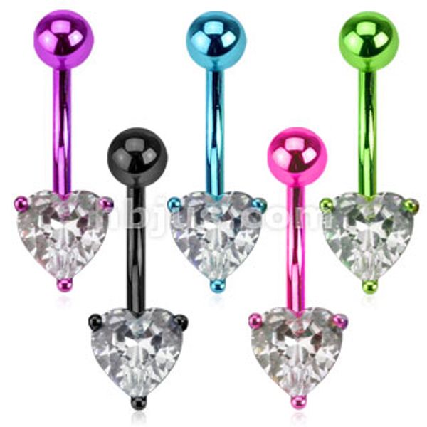 Hovedbilde Neon Farget Navle Piercing Med Heart Prong Set